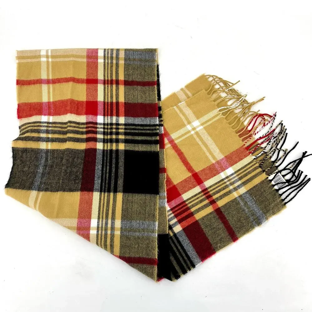 NWT NEW Softer Than Cashmere Camel Nova Check Plaid Scarf (66 x 12) - Picture 3 of 5